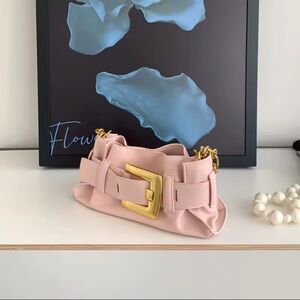 Chic Blush Shoulder Bag with Gold Buckle